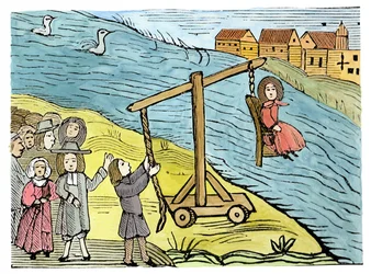 Woman on a Ducking Stool, Accused of Witchcraft, Illustration from a Collection of Chapbooks on Esoterica