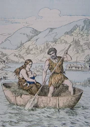 Ancient Gauls in Coracle Type Boat