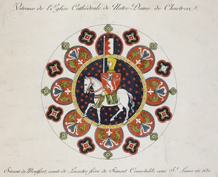 Drawing of the rose window at Chartres: Simon de Montfort