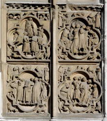 Gothic Art: Scenes of Teaching. Detail of the south portal of the Cathedrale Notre Dame in Paris
