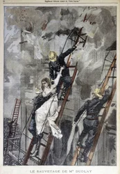 Rescue of Mrs. Duplay by the Firefighters - in Le Petit Parisien, n.d.
