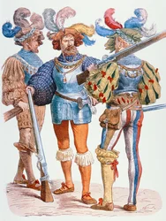 German soldiers of the 16th century, armed with matchlock muskets