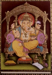 Lord Ganesh Ganpati Miniature Painting on Paper with Gold Embossing