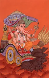 Miniature Painting Elephant Headed God Ganesh Ganpati, India