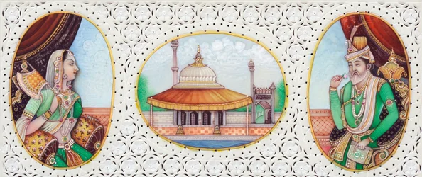 Miniature Painting of Mughal Emperor Humayun with Wife Jhanvi