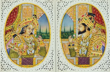 Miniature Painting of Shah Jahan with Wife Mumtaj Mahal