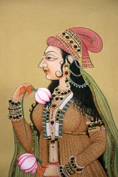 Miniature Painting on Paper Portrait of Royal Mughal Lady