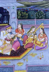 Mughal Miniature Painting on Paper, Love Scene