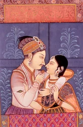 Mughal Miniature Painting on Paper of Love Scene