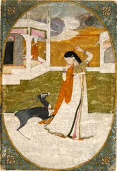 Nayika with Deer, Punjab Hills