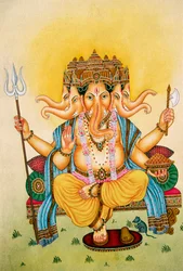 Panchmukhi Lord Ganesh Ganpati Miniature Painting on Paper
