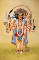 Panchmukhi Lord Hanuman Miniature Painting on Paper