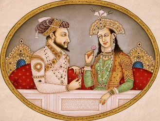 Portrait of Mughal Emperor Shahjahan with Queen Mumtaz Mahal, India