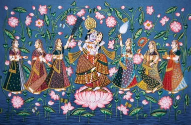 Radha Krishna with Sakhis