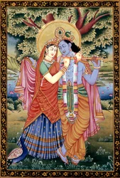Radha and Krishna Love Scene Miniature Painting on Paper