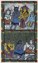 Shiva gives life to Ganesha, in the arms of her mother Parvati, after cutting her head into an arm of anger. Pat: painted roll from the Bengal region, serving as a narrative medium for musicians Baoul (or baul). Leonard de Selva special