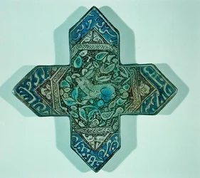 Early lustre wall tile depicting a hunting scene, probably made in Kashan, Iran