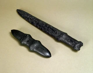 Dagger blade and stone dagger, Jomon period 4500-3700 BC