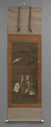 Man with deer, flying crane