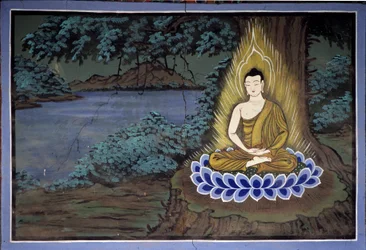 Buddha Meditation: Fresco at Yongju Temple, Suwon Region, Korea