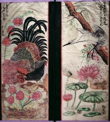 Two Panels of an Eight Fold Screen Depicting Birds and Flowers