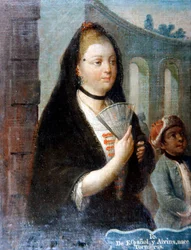 A Portrait of a Lady with a Black Veil holding a Fan
