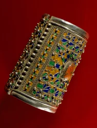 Bracelet in coral, silver and enamel, Morocco