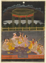 A Prince Celebrating Holi with Palace Women on a Terrace at Night, c.1760
