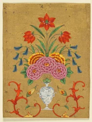 Vase with Flower Arrangement and Scrollwork, c. 1750-1800