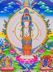 Image depicting the thousand arms Avalokiteshvara, the eleven headed Avalokiteshvara with thousand arms and 1022 eyes symbolising infinite compassion