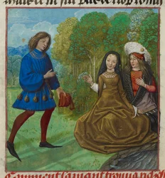 The Lover meeting Richesse (Wealth) from the Roman de la Rose by Guillaume de Lorris and Jean de Meun