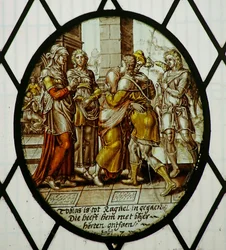 Roundel: Tobias arrives at Ecbatana