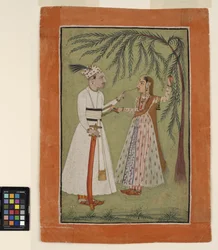 A Ruler Pulling a Lock of Hair of a Lady Who Holds on to a Tree