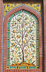 Flowering tree, Majolica decoration, Wazir Khan Mosque (17th century), Lahore, Punjab, Pakistan