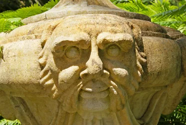 Carved stone urn on the Terrace of the Gods, Quinta da Regalia, Sintra, Portugal c.1914