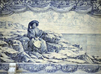 Henry the Navigator, sitting, looking at the sea - Azulejo from the surroundings of Lisbon (Sintra)