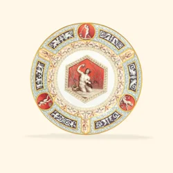 A porcelain dinner plate from the Raphael Service, the centre depicting Triton