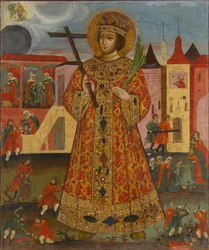 Russian Icon: Tsarevich Demetrius with Murder Scenes