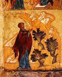 Icon depicting the Virgin praying in the wilderness (detail)