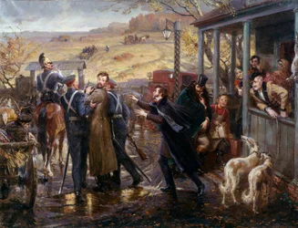 The Russian Poet Alexander Pushkin Meets His Decembrist Friend Kukhelbacker at Zabaze Railway Station in 1827