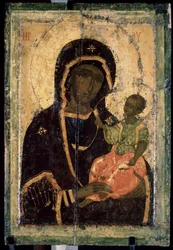 Virgin Hodegetria. Russian icon, painting on wood, circa 1360. State Tretyakov Gallery, Moscow