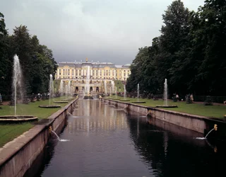 View of the Large Waterfall of the Castle of Peterhof, Realized Under Peter the Great Near Saint Petersburg, Russia