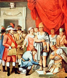 Hernan Cortes orders shackles to be put on the ankles of Montezuma