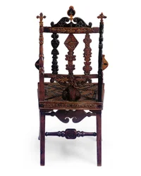 Inlaid and carved open armchair encoded with a patchwork of various phrases, early 19th century