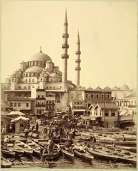 Santa Sophia mosque and fishing boats on the shore of the Bosphorus, Istanbul, c.1890