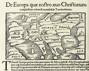 De Europa, quae nostro aevo Christianum, a map of Christian Europe, from 1550 edition of Cosmographia by Sebastian Munster