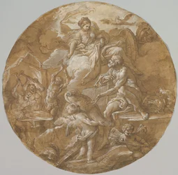 Venus at the Forge of Vulcan (recto), Sketches with Two Putti (verso)