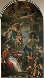 The Virgin in glory with Archangel Gabriel, St Eusebius, St Sebastian and St Roch