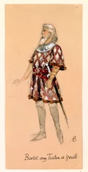 France, Paris, Costume Sketch for Kurwenal in Tristan and Isolde by Richard Wagner for Performance at Paris Palais Garnier
