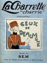 Deauville casino dealer, illustration by Sem for the cover of the monthly magazine La charrette charrie (1922).